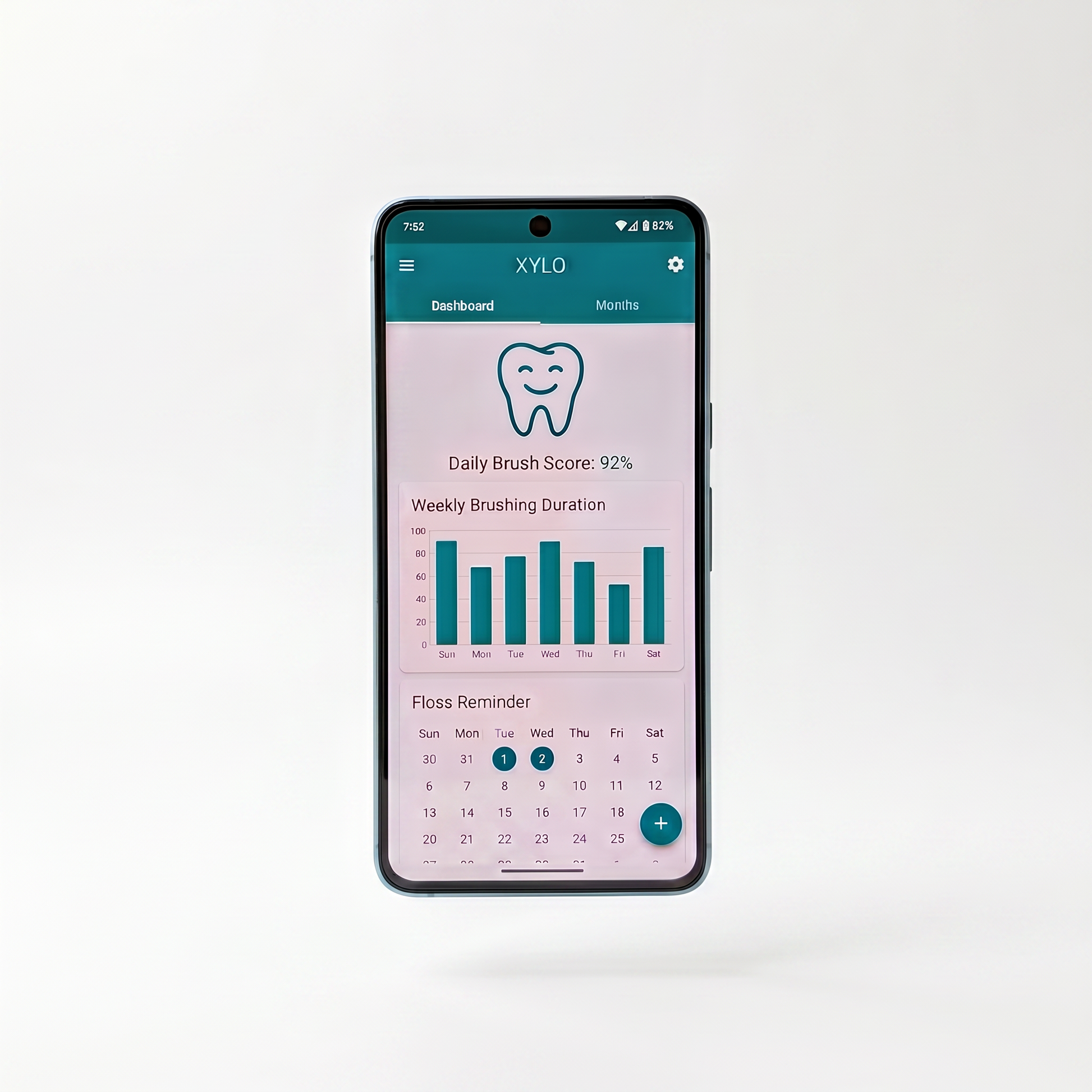 Xylo Daily app on phone showing brush score dashboard